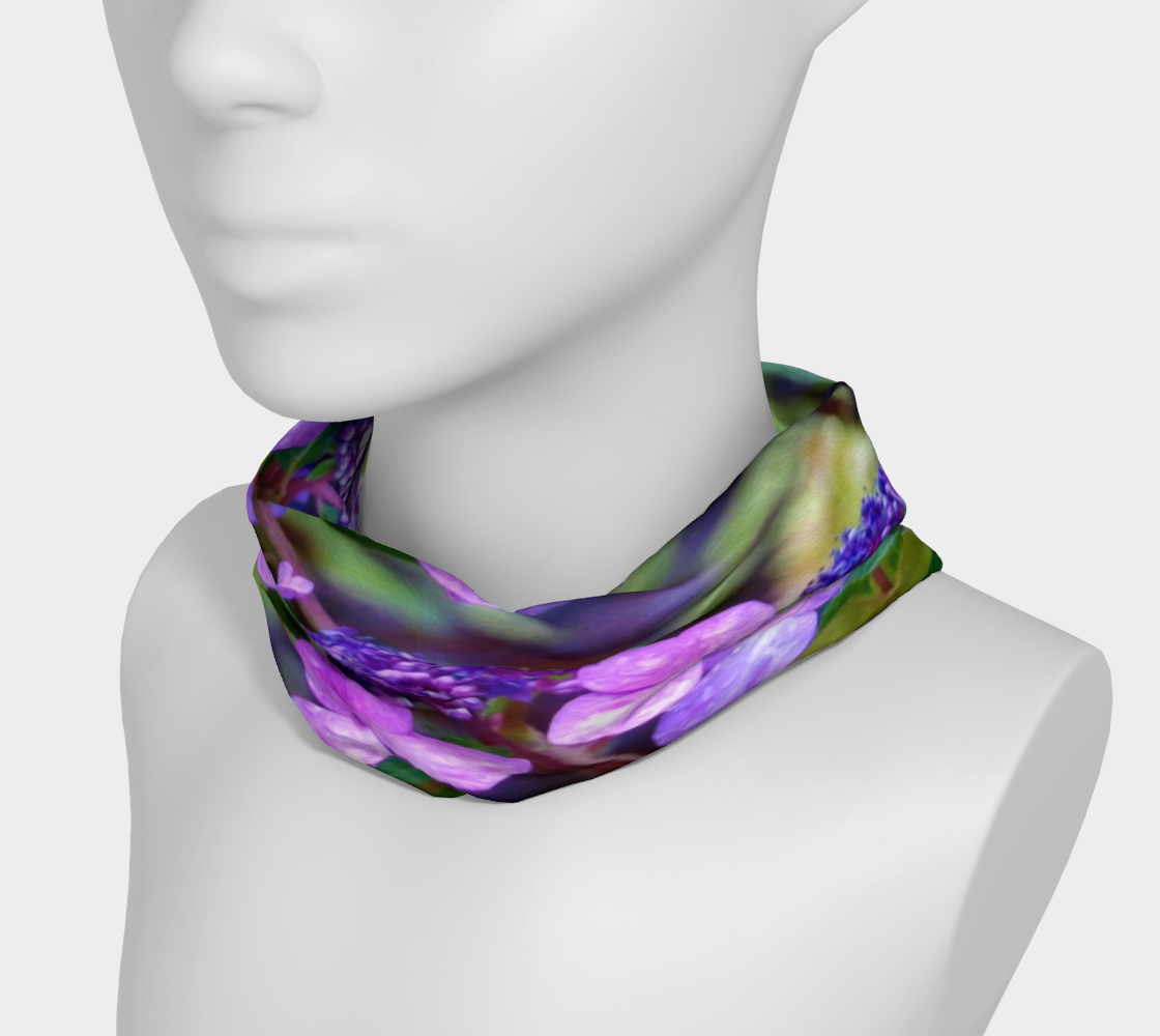 Wide Fabric Headband, Purple Twist and Shout Hydrangea Flower, Face Covering