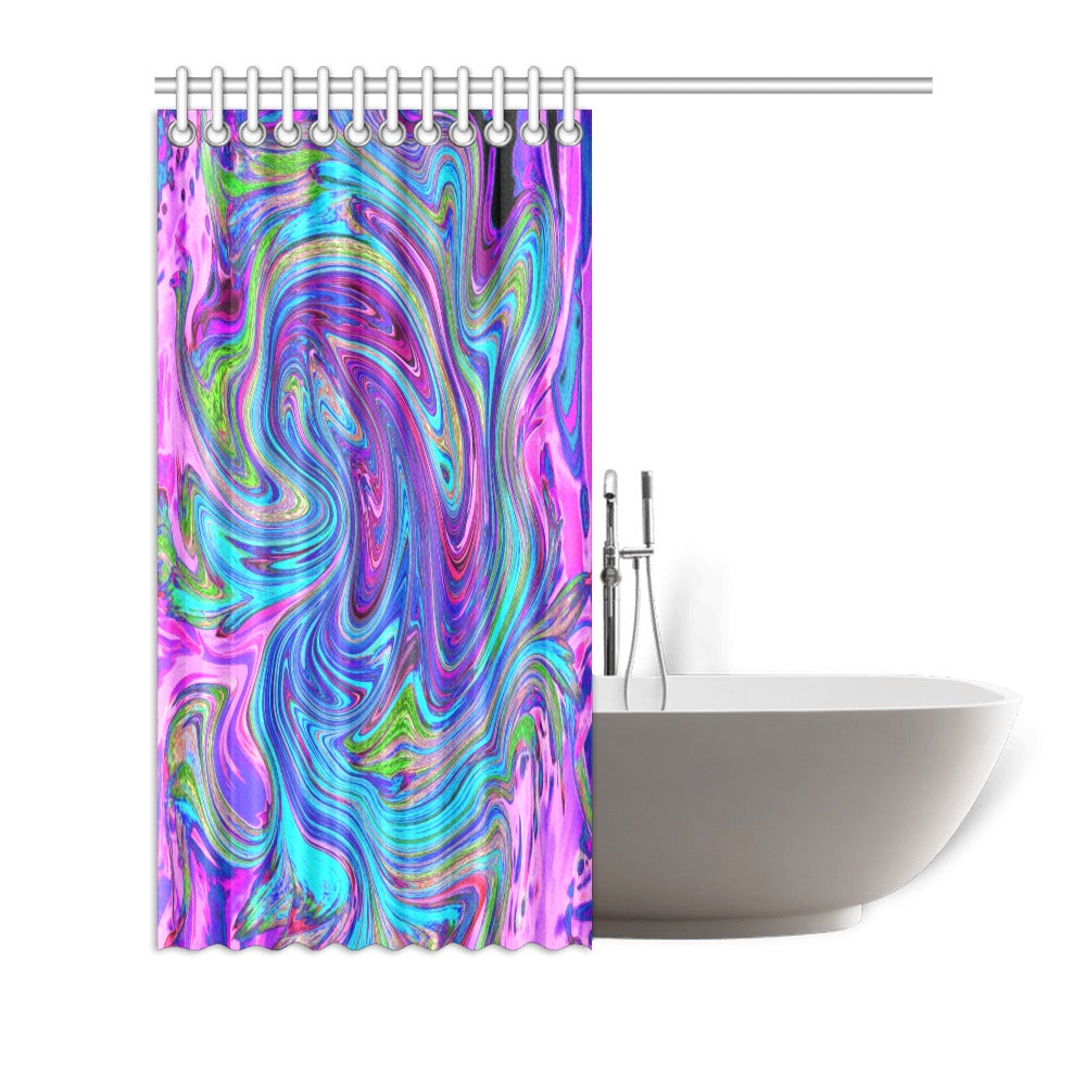 Shower Curtains, Blue, Pink and Purple Groovy Abstract Retro Art - 72 x 72