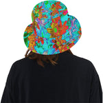 Bucket Hats, Aqua Tropical with Yellow and Orange Flowers