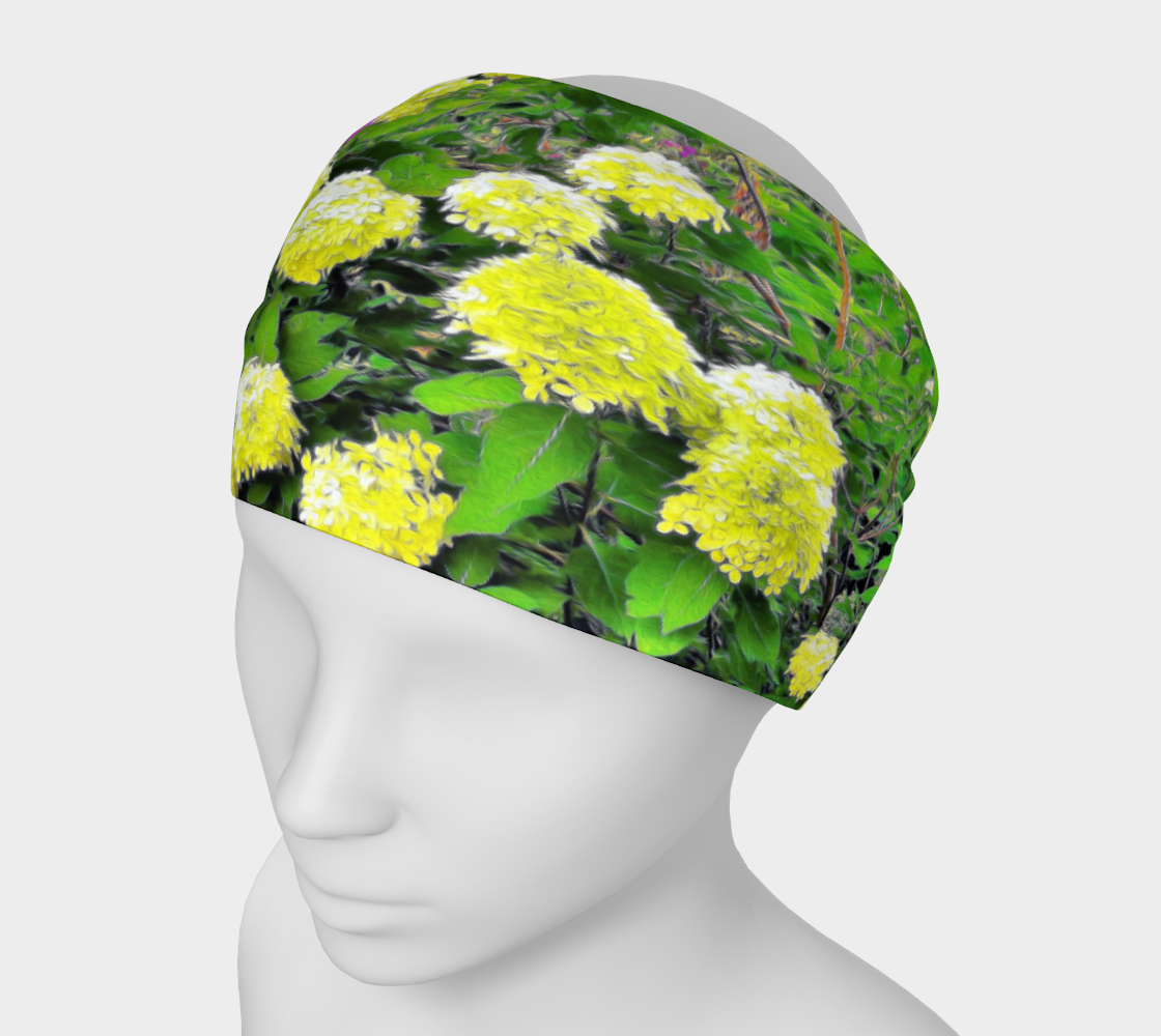 Wide Fabric Headband, Chartreuse Green Limelight Hydrangea Garden, Face Covering