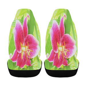 Car Seat Covers, Pretty Deep Pink Stargazer Lily on Lime Green