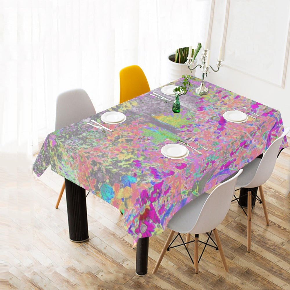 Tablecloths for Rectangle Tables, Watercolor Garden Sunrise with Purple Flowers