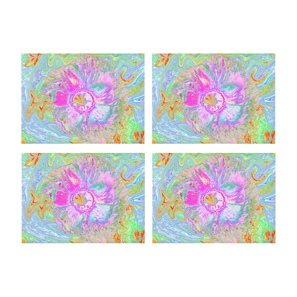 Cloth Placemats Set, Psychedelic Hot Pink and Ultra-Violet Hibiscus