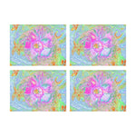 Cloth Placemats Set, Psychedelic Hot Pink and Ultra-Violet Hibiscus