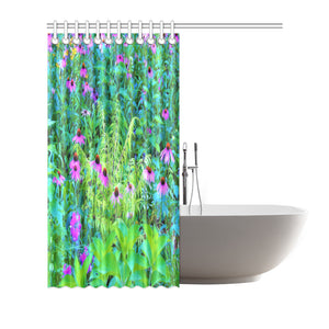 Shower Curtain, Purple Coneflower Garden with Chartreuse Foliage