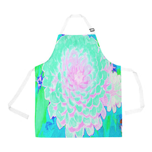 Apron with Pockets, Pretty Aqua and Pink Zinnia in the Summer Garden