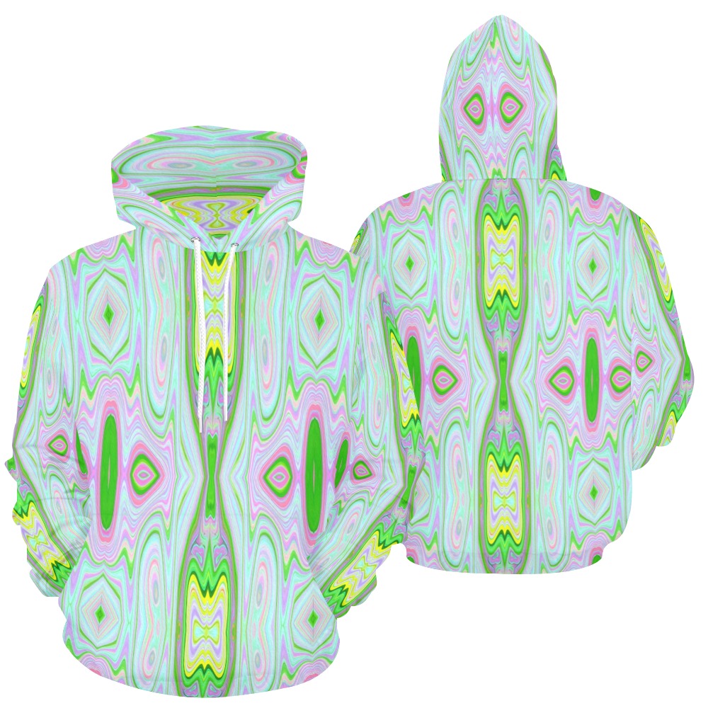 Hoodies for Women, Retro Abstract Pink, Lime Green and Aqua Pattern