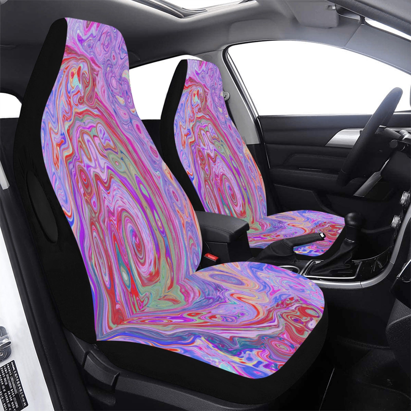 Car Seat Covers, Groovy Abstract Retro Red, Purple and Pink Swirl