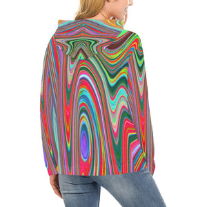 Hoodies for Women, Trippy Red, Green and Blue Abstract Groovy Art