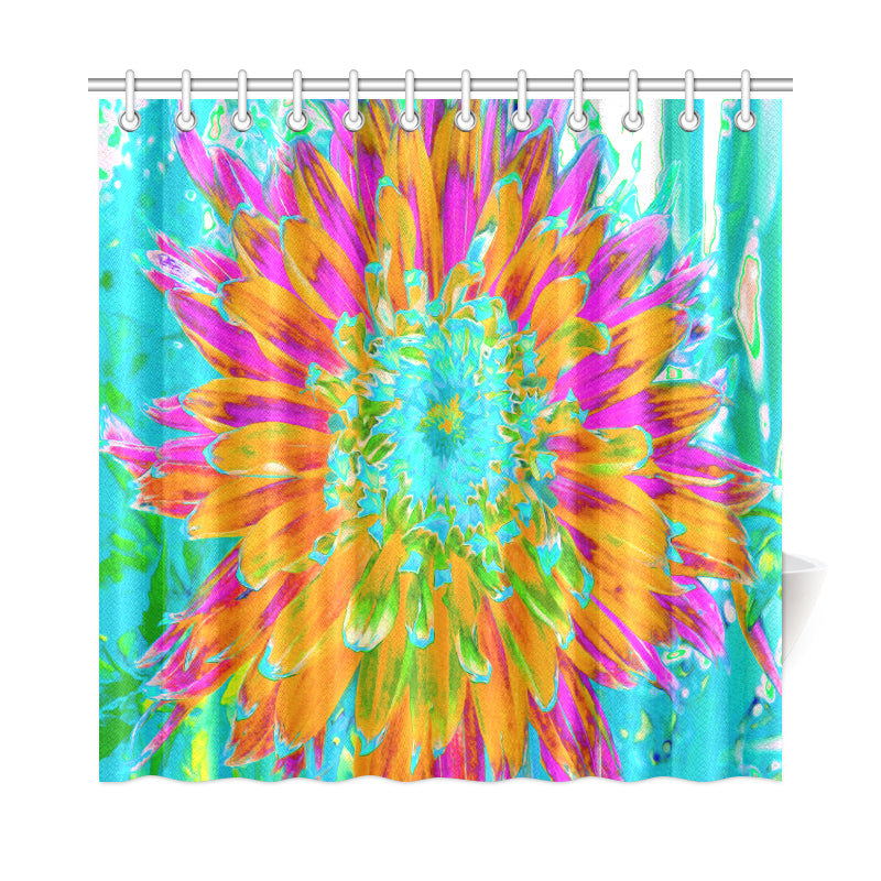 Shower Curtains, Tropical Orange and Hot Pink Decorative Dahlia