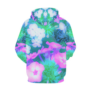 Hoodies for Women, Pink, Green, Blue and White Garden Phlox Flowers