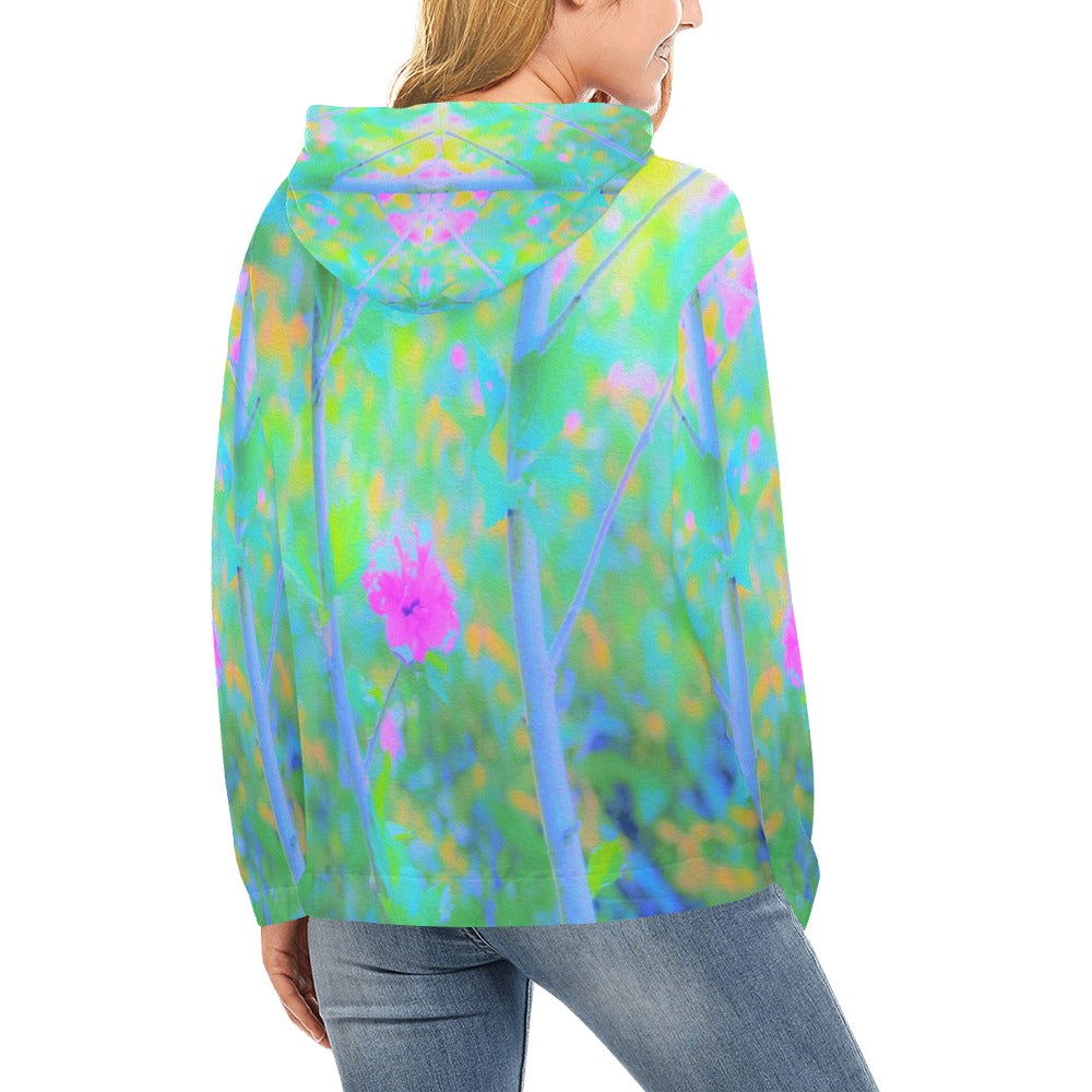 Hoodies for Women, Pink Rose of Sharon Impressionistic Garden