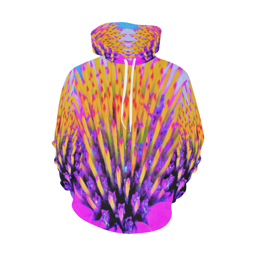 Hoodies for Women, Abstract Macro Hot Pink and Yellow Coneflower