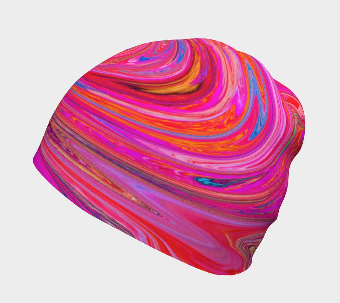 Beanie Hats, Groovy Abstract Retro Red and Magenta Swirl