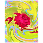 Posters, Abstract Red Rose on Yellow and Aqua Swirl - Vertical