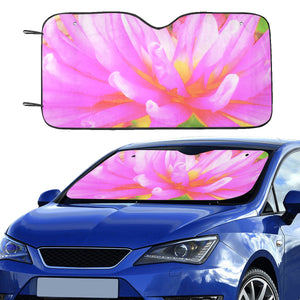 Auto Sun Shades, Fiery Hot Pink and Yellow Cactus Dahlia Flower