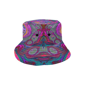 Bucket Hats, Retro Magenta, Green and Orange Abstract Swirl