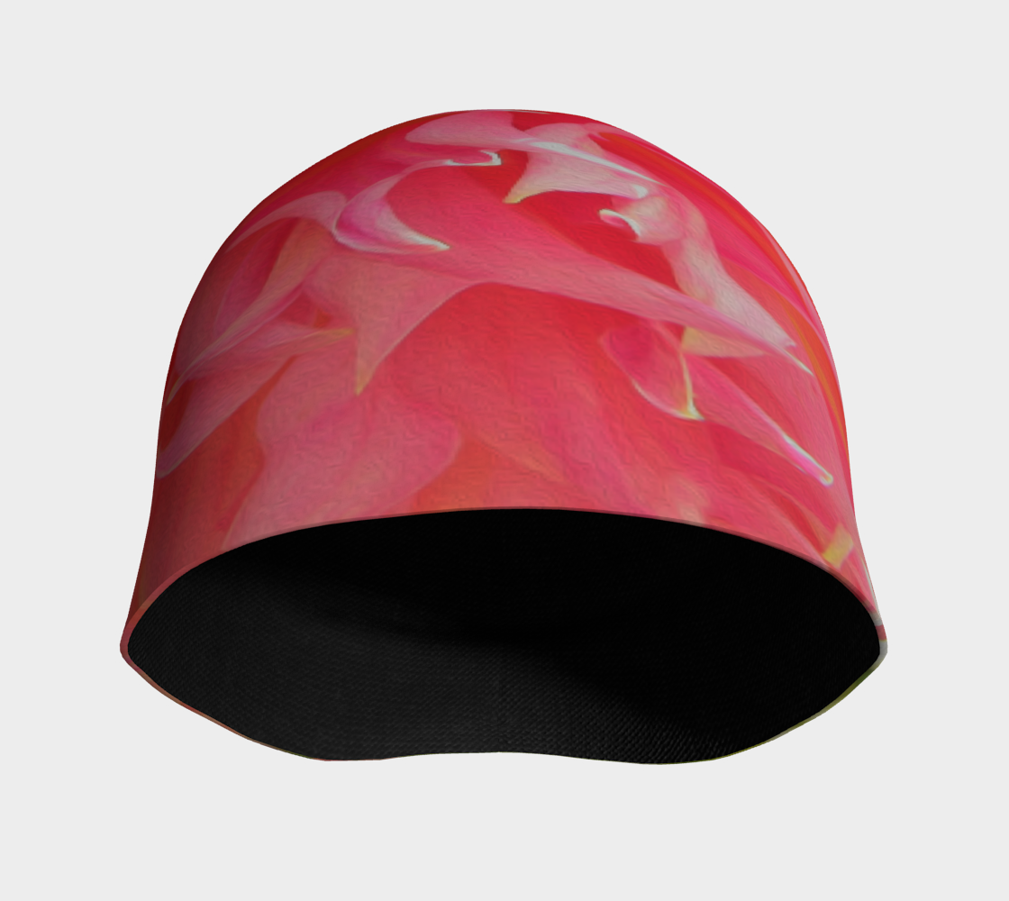 Beanie Hat, Elegant Coral and Pink Decorative Dahlia