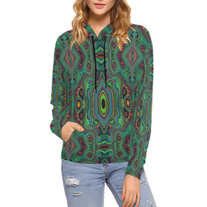 Hoodies for Women, Trippy Retro Black and Lime Green Abstract Pattern