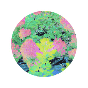 Round Throw Blankets, Pink Hydrangea Garden with Yellow Foliage