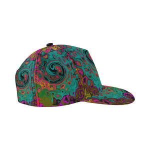 Snapback Hat, Trippy Turquoise Abstract Retro Liquid Swirl