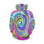 Hoodies for Women, Groovy Abstract Yellow and Navy Blue Swirl