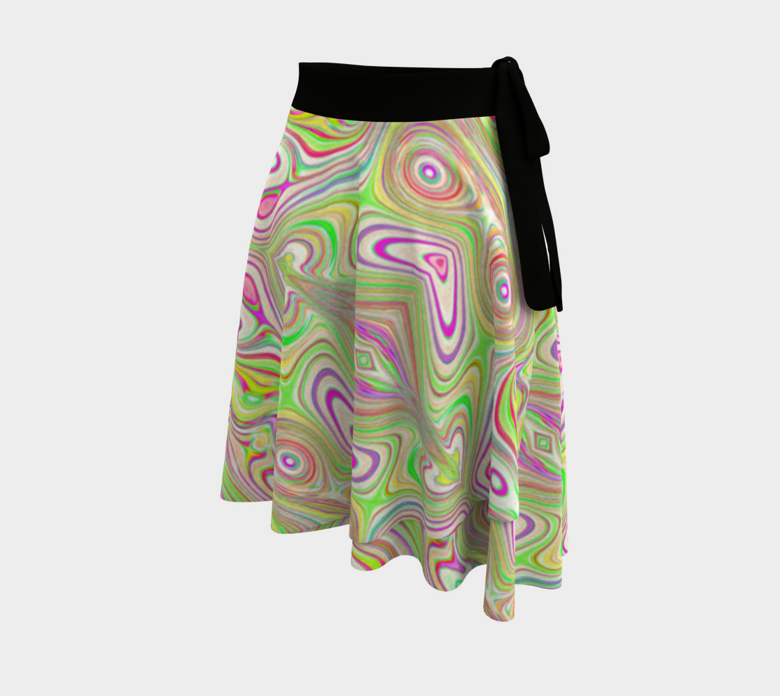 Wrap Skirts, Trippy Retro Pink and Lime Green Abstract Pattern