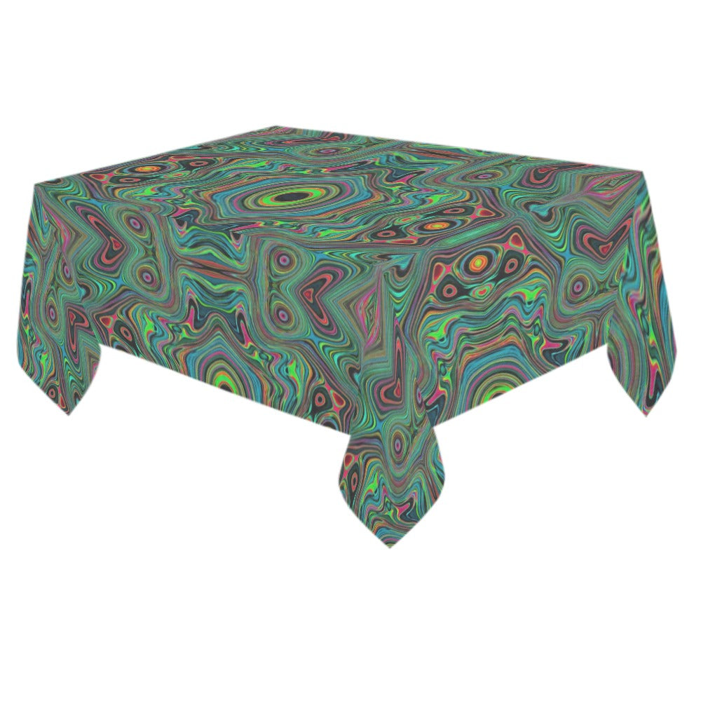 Tablecloths for Rectangle Tables, Trippy Retro Black and Lime Green Abstract Pattern