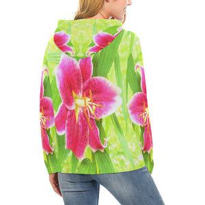 Hoodies for Women, Pretty Deep Pink Stargazer Lily on Lime Green