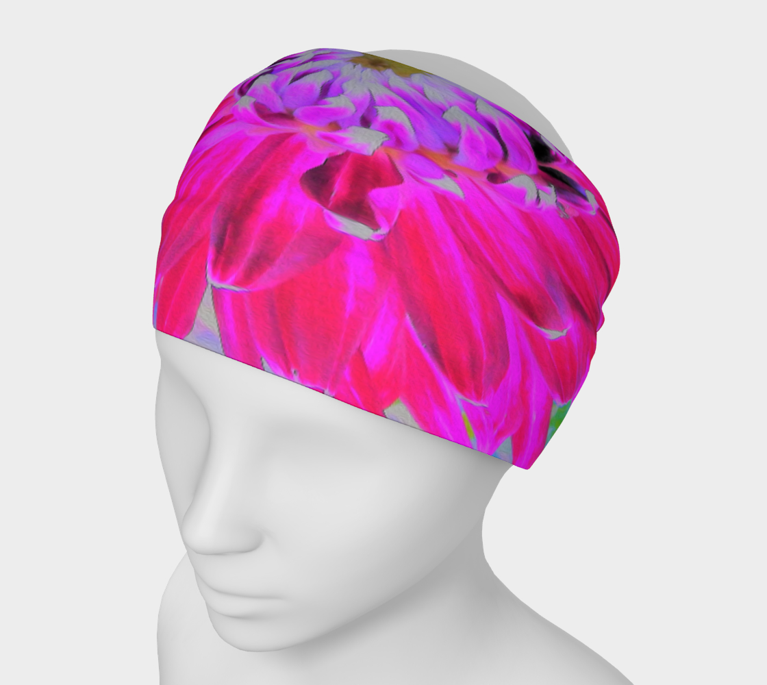 Wide Fabric Headband, Crimson and Pink Cactus Dahlia Explosion, Face Covering