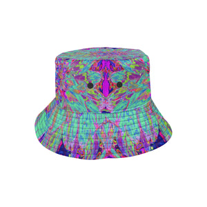 Bucket Hats, Aquamarine Rainbow Color Abstract Dahlia Flower