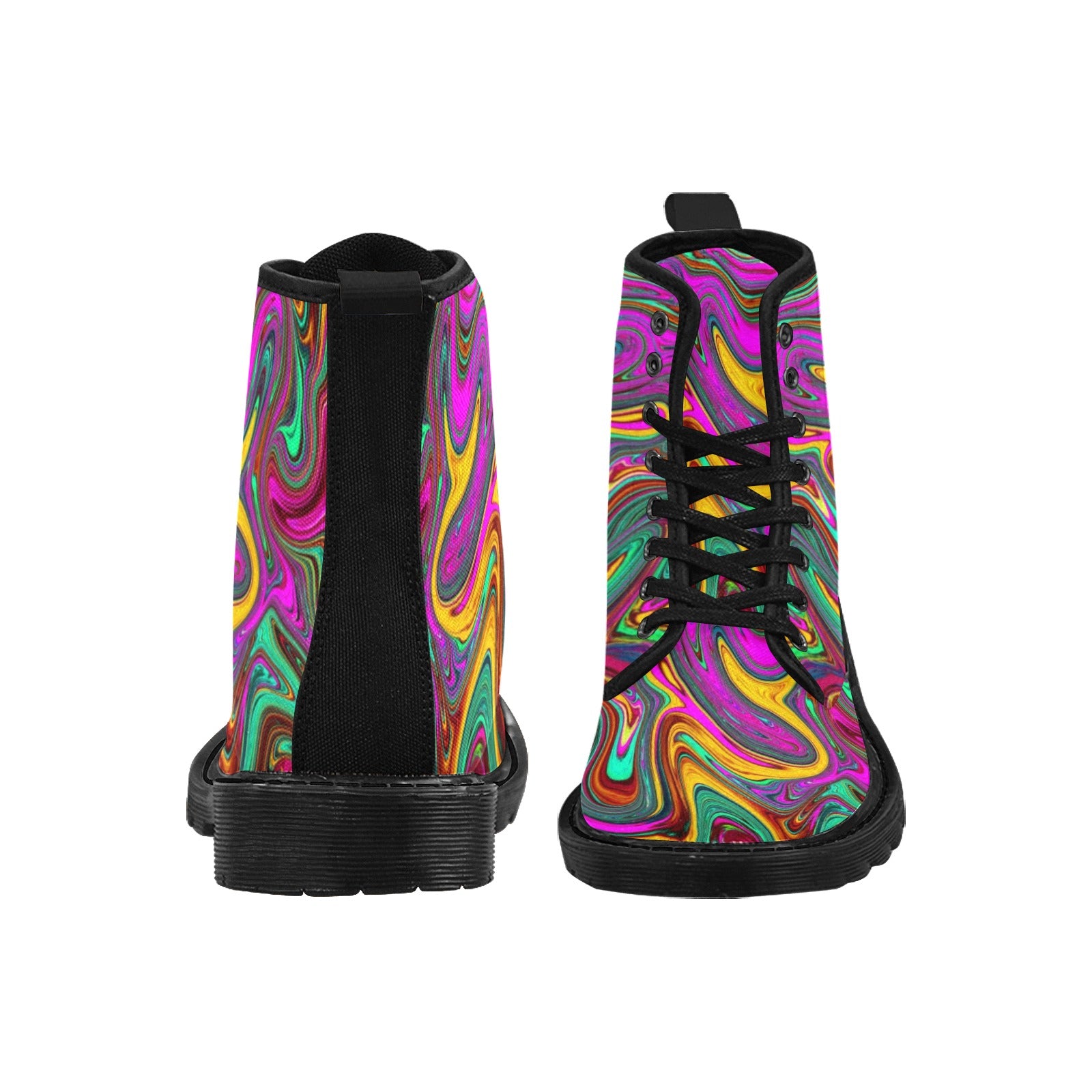 Boots for Women, Marbled Hot Pink and Sea Foam Green Abstract Art - Black