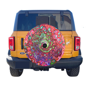 Spare Tire Cover with Backup Camera Hole - Watercolor Red Groovy Abstract Retro Liquid Swirl - Small