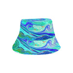 Colorful Bucket Hats, Groovy Abstract Ocean Blue and Green Liquid Swirl