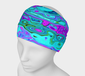 Headband - Aquamarine and Magenta Cool Retro Liquid Swirl
