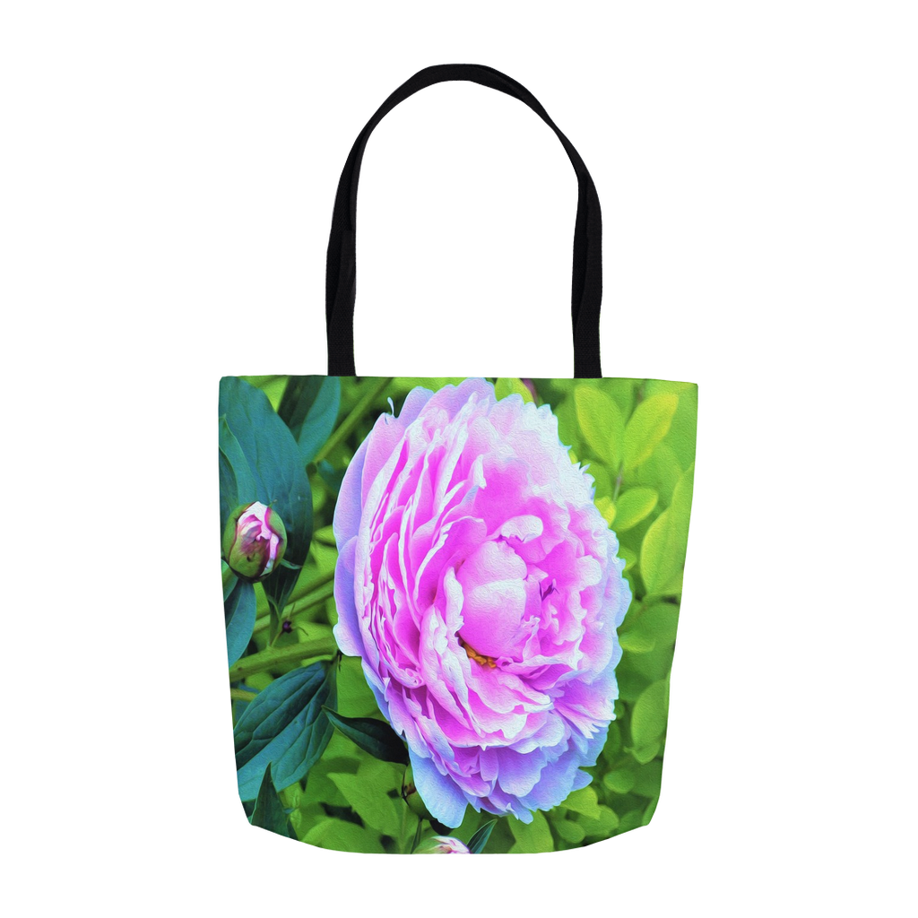 Floral Tote Bags, Pink Peony and Golden Privet Hedge Garden