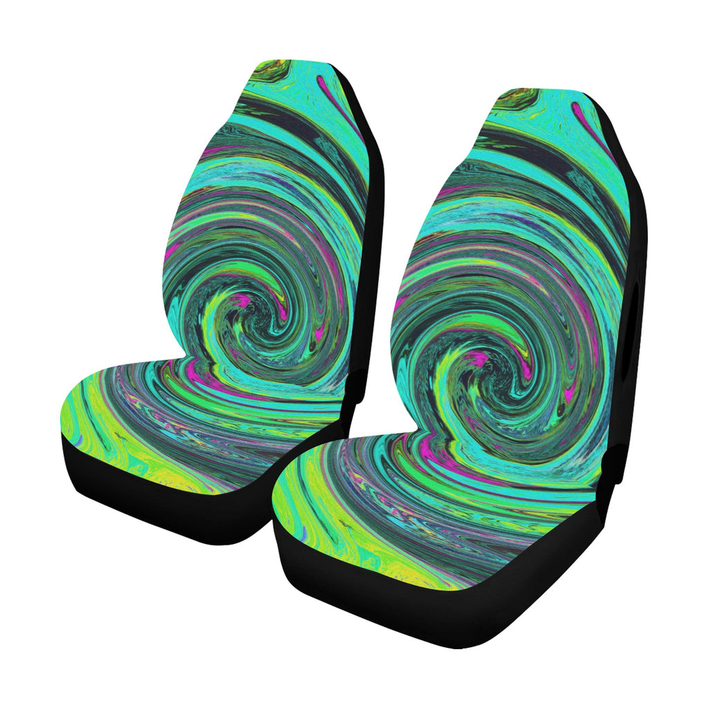 Car Seat Covers, Groovy Abstract Retro Green and Magenta Swirl