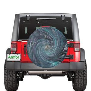 Spare Tire Covers, Cool Abstract Retro Black and Teal Cosmic Swirl - Large