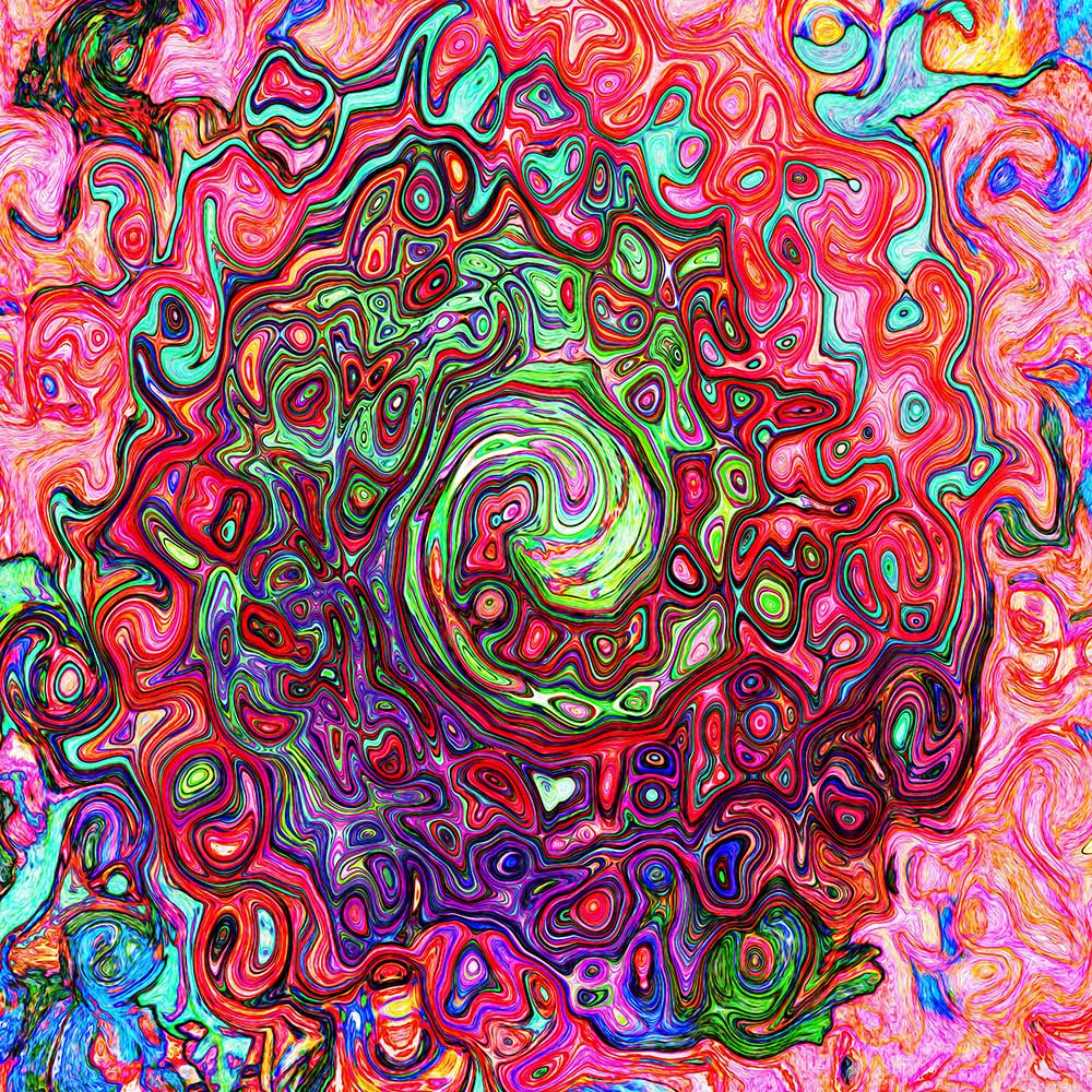 Hoodies for Men, Watercolor Red Groovy Abstract Retro Liquid Swirl