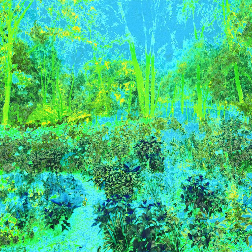 Leggings for Women, Trippy Lime Green and Blue Impressionistic Landscape