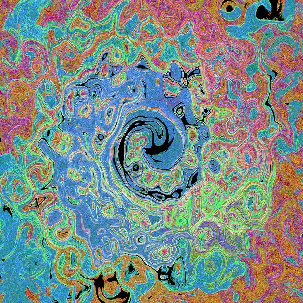 Capri Leggings for Women, Watercolor Blue Groovy Abstract Retro Liquid Swirl