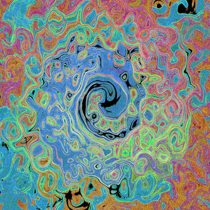 Hoodies for Women, Watercolor Blue Groovy Abstract Retro Liquid Swirl