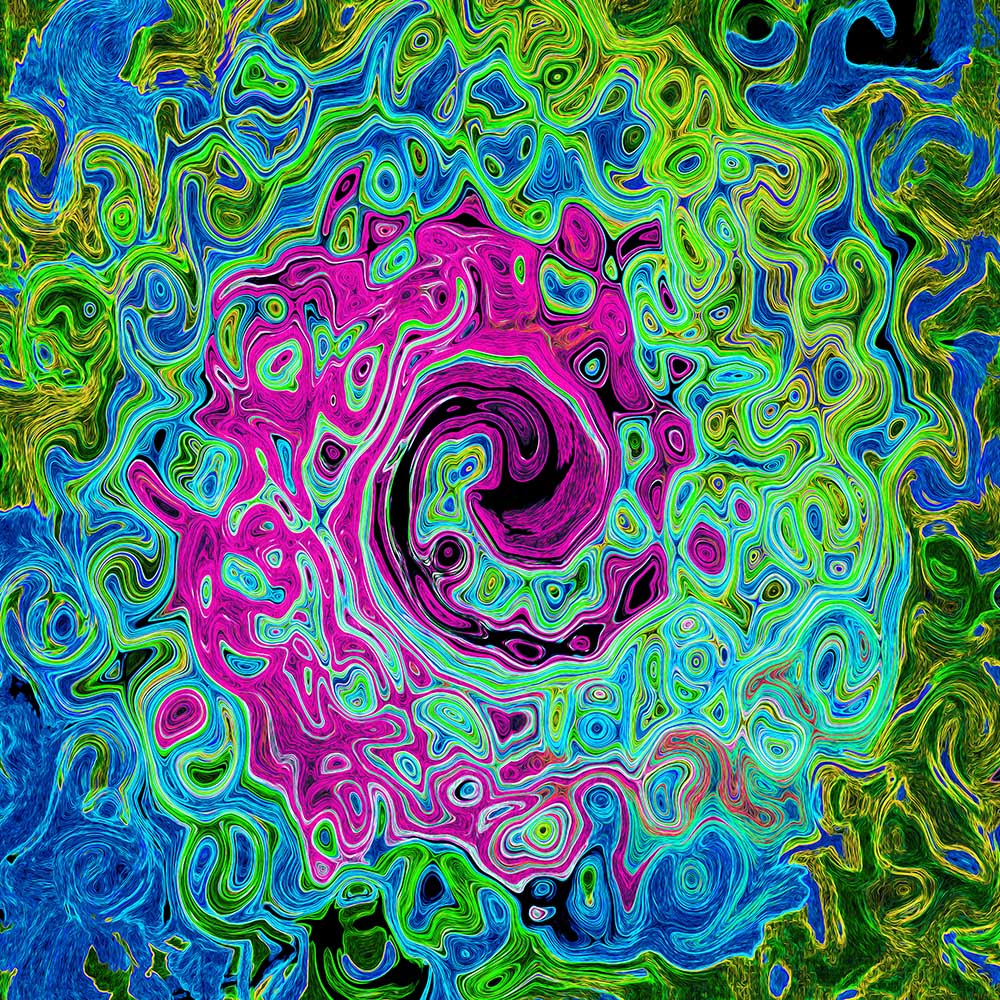 Capri Leggings, Hot Pink and Blue Groovy Abstract Retro Liquid Swirl