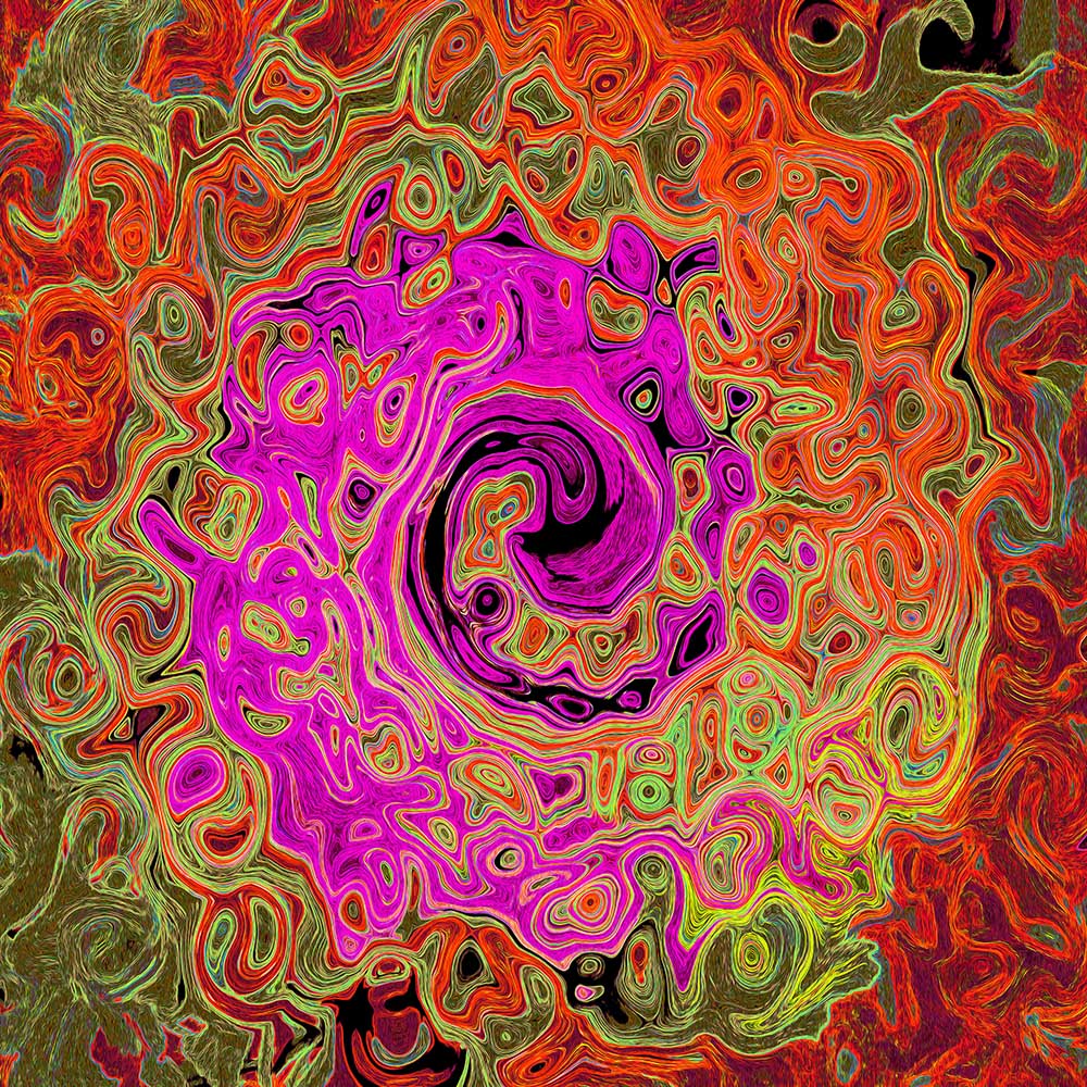Capri Leggings, Hot Pink Groovy Abstract Retro Liquid Swirl