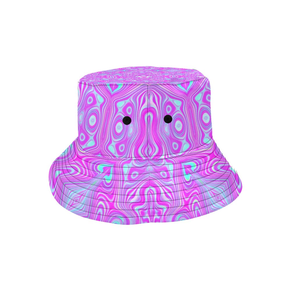 Bucket Hats, Trippy Hot Pink and Aqua Blue Abstract Pattern