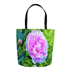 Floral Tote Bags, Pink Peony and Golden Privet Hedge Garden