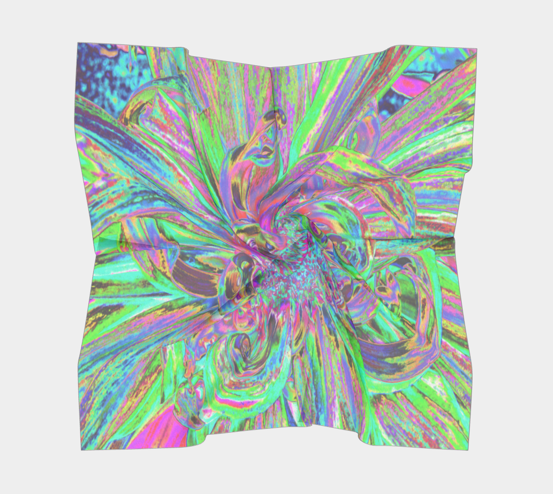 Square Scarves for Women, Festive Colorful Psychedelic Dahlia Flower Petals
