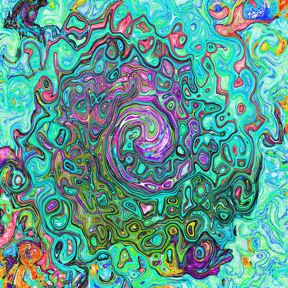 Neck Ties, Aquamarine Groovy Abstract Retro Liquid Swirl