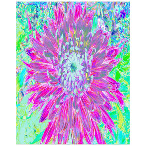 Posters for Girls Room, Magenta and Light Blue Decorative Dahlia Detail - Vertical