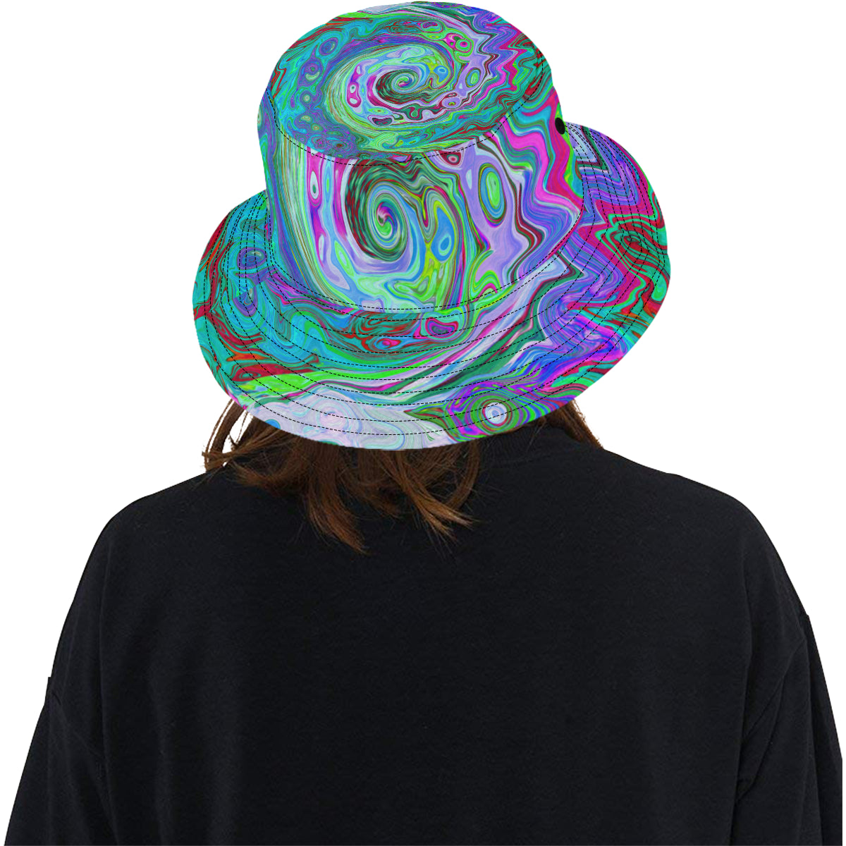 Bucket Hats, Retro Green, Red and Magenta Abstract Groovy Swirl